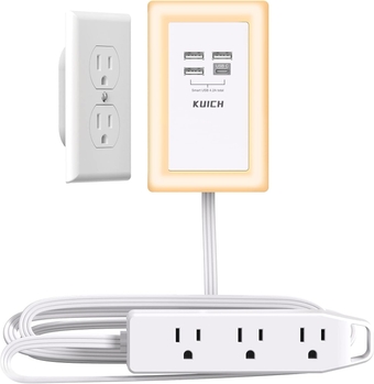 Power Strip with Night Light and 4 USB Ports Power Plug, 6 Ft Extension Cord and 3 Outlet Extender, Wall Mount for Home Office Dorm Room Essentials, ETL Listed