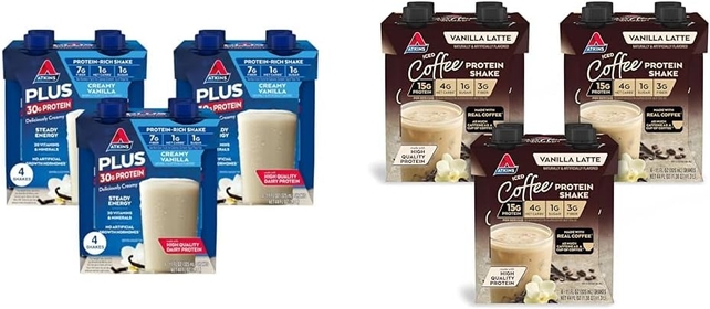 Creamy Vanilla Plus Protein Shake & Iced Coffee Vanilla Latte Protein Shake, 15g Protein, Low Glycemic, 4g Net Carb, 1g Sugar, Keto Friendly, 3 Pack