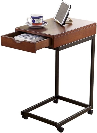 Small Coffee Table Mobile Sofa Side Table with Drawer Solid Wood Coffee Table with Wheels Multi-Purpose Overbed Table for Sofa Side Bedside (Color : Light Cherry)
