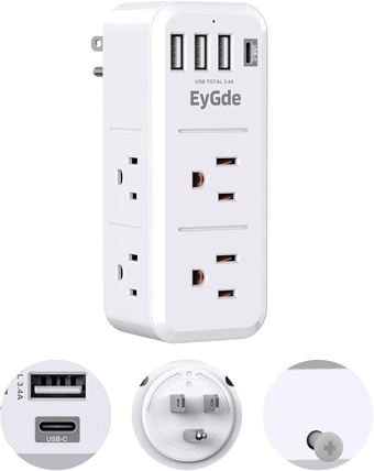 Multi Plug Outlet Extender Surge Protector 1700J, Wall Power Strip with Rotating Plug & 4 USB Charging Ports (1 USB C), 3 Side Swivel Outlet Splitter with 6 Spaced Sockets for Home Office Travel
