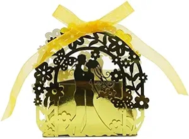 Gift Bags 50PCS/Lot Lase Cut Bride Groom Wedding Sweets Candy Bag Guests Gift Boxes Paper Packaging Baby Shower Box (Color : Gold, Size : 50PCS_4X4X7CM)