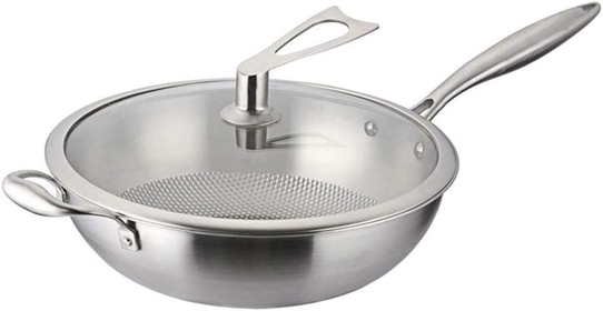Non-Stick Frying Pan 32Cm 304 Stainless Steel Uncoated Physical Less Oil Smoke Wok Gas Induction Cooker Universal Frying Pan