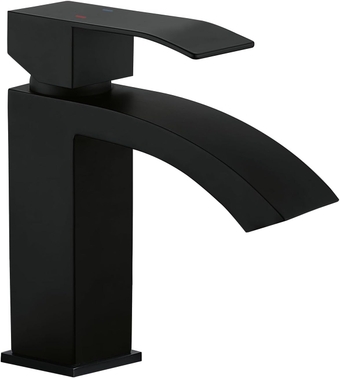 Bathroom Faucet Single Handle Waterfall Spout Stainless Steel Black Bathroom Sink Faucets with Supply Lines