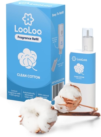 Touch-Free Toilet Freshener Fragrance Refills - Natural Essential Oils - Toilet Smell Eliminator, Bathroom Deodorizer, Air Freshener - Clean Cotton Fragrance