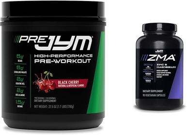 PRE JYM 30 Servings - Black Cherry & ZMA Zinc/Magnesium Capsules Supplement - Zinc, Magnesium and Vitamin B6 | JYM Supplemental Science | 90 Vegetarian Capsules