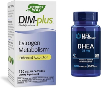 DIM-Plus, DIM Supplement, Supports Balanced Estrogen Metabolism* & Life Extension DHEA 25 mg – Supplement for Hormone Balance