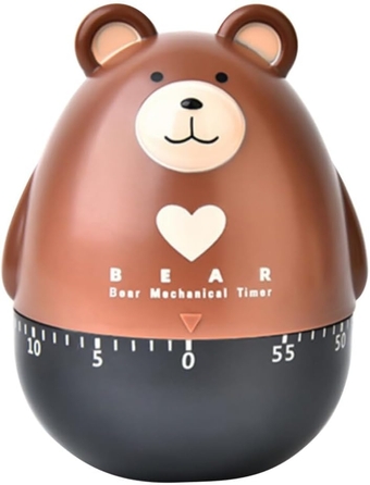Digital Clocks Manual Kitchen Timer Cute Brown Bear Kitchen Mechanical Timer Animal Kitchen Timer Wind Up Countdown Alarm for Cooking Baking Study Classroom Hair Sticks