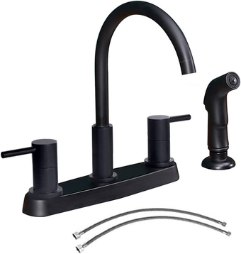 Black Kitchen Faucet, Matte Black Kitchen Faucet with Sprayer, 3 Hole or 4 Hole Matte Black Faucet for Kitchen Sink, Touch Kitchen Faucet with Side Sprayer, TDLKF033B