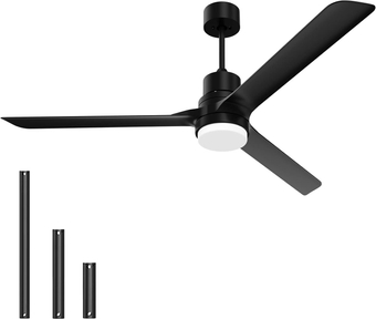 Ceiling Fans with Lights and Remote,52”Black Indoor and Outdoor Ceiling Fan,Modern Ceiling Fans with Reversible DC Motor for Patio Living Room, Bedroom