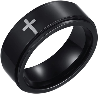 Wedding Rings for Men, Men Punk Rings Stainless Steel Spinner Ring for Anxiety Cross 8MM Custom Engrave Ring Personalized Jewelry Comfort Fit