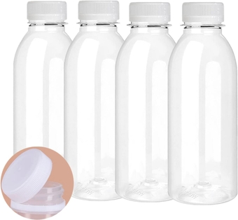 4 Pcs 16 OZ Plastic Juice Bottles with Caps, Empty Clear Disposable Bulk Plastic Bottles，PET Plastic Juice Bottles，Reusable Clear Plastic Disposable Milk Containers