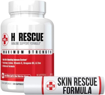 H Rescue Immune Support Supplement Contain Zinc, Vitamin C, L-Lysine, Oregano Oil and Skin Rescue Formula Bundle for Clear Skin containing Peppermint Oil, Shea Butter