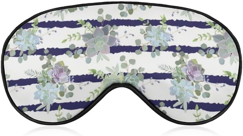 Colorful Succulent on Stripe Eye Sleep Mask, Super Soft Eye Masks with Adjustable Strap, Ultimate Sleeping Aid, Blindfold, Relax & Relieve Your Fatigue, Puffy Eyes