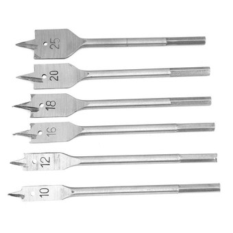 6pcs Spade Paddle Flat Flattened Blades Woodworking Boring Bits 10-25MM High-Carbon Steel Flat Woodworking Tools Kit Standard Spade Bit Set in Pouch, Hole Saw