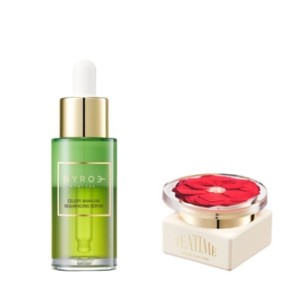 Exfoliating AHA Gentle Celery Serum | Retinol Alternative for Resurfacing and Acne Prone Skin (1.01 FL Oz) With Rose Tea Eye Cream | Detoxifying with Damask Rose Flower Water (.67 FL Oz)