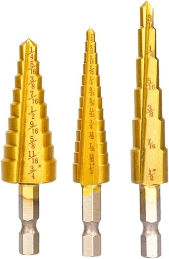 Step Drill Bit 1/8-3/4 Coated Step Cone Drill Bit for Wood Metal Hole Drilling Straight Grooved Hole Drill Bit 1Pcs (Color : 3pcs Hex Drill Bit)