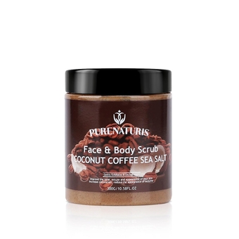 Coconut Coffee Sea Salt Scrub - Exfoliating & Moisturizing Face and Body Scrub with Natural Ingredients, Energizing and Hydrating, 10.58 Ounce