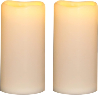 8"x4" Outdoor Waterproof Flameless Candles, Battery Operated Large LED Pillar Candles with Timers,Rainproof Flameless Candles for Lanterns, Ivory White, Long Lasting, Set of 2