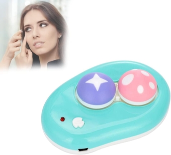 Portable Contact Lens Cleaner, Electric Contact Lens Cleaner USB Automatic Contact Lens Container Cute Mashroom Contact Lens Washer Device (Green)