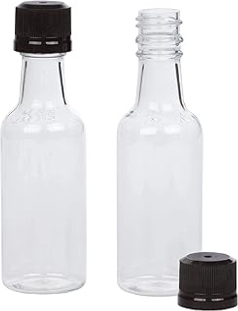 Mini Liquor Bottles 50ml Mini Empty Plastic Alcohol Shot Bottles (Case of 25, Black Cap)