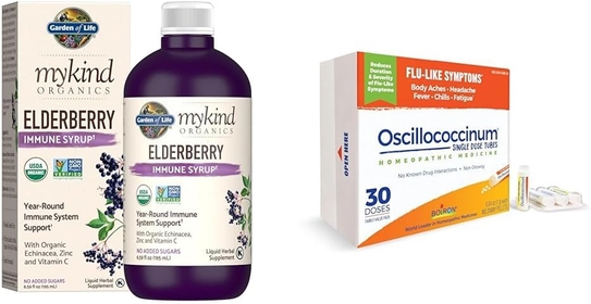 Organics Plant-Based Elderberry Immune Syrup 6.59 fl oz (195 Ml) & Boiron Oscillococcinum for Relief from Flu-Like Symptoms  Body Aches