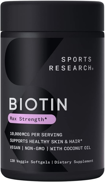 Vegan Biotin 10,000mcg with Coconut Oil - Max Strength Biotin Vitamin B7 for Skin and Keratin Support - Non-GMO & Gluten Free, 120 Softgels (4 Month Supply)