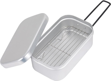 Bento Box Aluminum Lunch Box Stainless Steel Outdoor Heated Lunch with Folding Handle Portable Cooking Food Box for Outdoor Picnic (800ML)