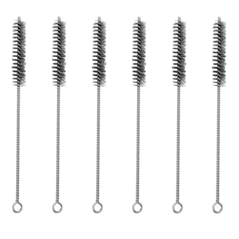6pcs Long Straw Brush Pipe Cleaning Brushes Stainless Steel Bristles Pipe Cleaner Small Bottle Brush Cleaner Long Cleaning Brush for Straws Test Tubes Long Neck Bottles Baby Bottle 15mm