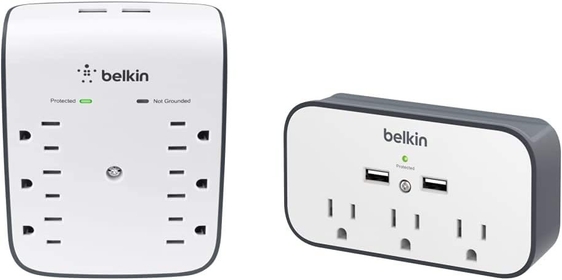 6-Outlet USB Surge Protector, Wall Mount (900 Joules) & 3-Outlet Wall Mount Cradle Surge Protector with Dual USB Charging Ports (2.4 Amp Total)