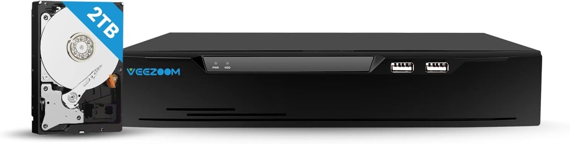 VEEZOOM 4K NVR 8 Channel, Pre-Installed 2TB Hard Disk PoE NVR Recorder, 24/7 Video Surveillance for NVR Security Camera System, Compatible up to 12TB HDD Capacity, Only Work for  Camera