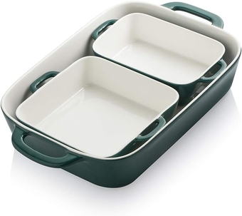 Ceramic Bakeware Set, Rectangular Baking Dish for Cooking, Kitchen, Cake Dinner, Banquet and Daily Use, 12.8 x 8.9 Inches porcelain Baking Pans (Jade)