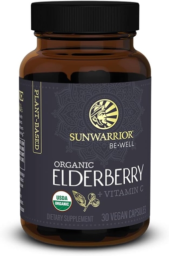Elderberry + Vitamin C for Women & Men Gluten Free Vitamins for Immune Support Promotes Digestive Health & Natural Immunity | Organic Be Well Elderberry Vegan Capsules with VIT C 30 CT