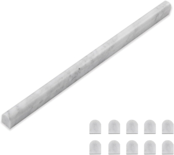 Carrara White Marble Pencil Trim Liner 3/5 x 12" Bullnose Tile Edge Trim Honed for Bathroom Kitchen Shower Livingroom Pack of 10 Pcs