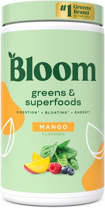 Greens and Superfoods Powder for Digestive Health, Greens Powder with Digestive Enzymes, Probiotics, Spirulina, Chlorella for Bloating and Gut Support, Green Juice Mix, 60 SVG, Mango