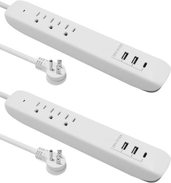 Power Strip Surge Protector Flat Plug with USB C, 25W Fast Charging, 3 Outlets, 2 USB Ports, USB C Port, Extension Cord 4ft, Charging Station 2 Pack, White Micmi