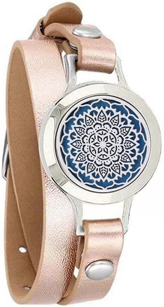 Aromatherapy Essential Oil Diffuser Bracelet,Tree of Life Pattern Stainless Steel Locket Leather Band for Women