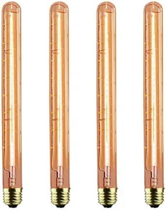 T300/T10 Long Light Bulb, E26 Base Amber Vintage Edison Bulb, Dimmable Tubular Unique Decorative Filament Light Bulb for Wall Sconces & Pendant Lantern Industrial Fixture Pendant Lamp(4 Pack)