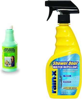 Hard Water Stain Remover 40 oz. (20.3 oz.) & Rain-X 630023 Shower Door Water Repellent, 16 fl. oz.