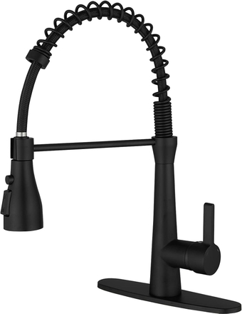 Black Kitchen Faucet with Pull Down Sprayer Commercial High Arc Spring Single Handle Kitchen Sink Faucet with 10" Deck Plate for Kitchen Sink 1 or 3 Hole
