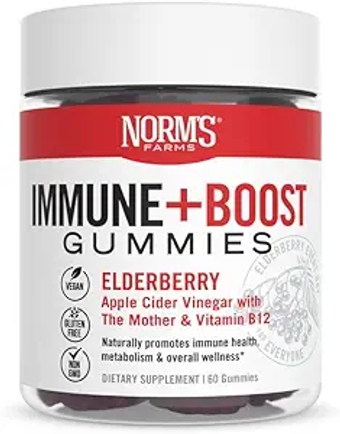 Immune + Boost Elderberry Gummies - Apple Cider Vinegar & Vitamin B12 - Vegan, Gluten Free, Non-GMO - 60 Gummies