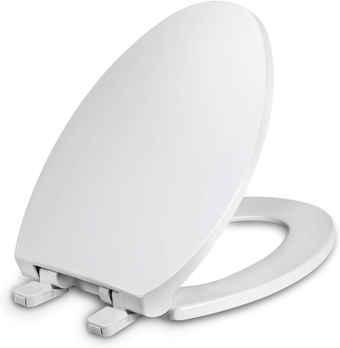 Toilet Seat Elongated with Cover Soft Close, Easy to Install, Plastic, White, Suitable to Elongated or Oval Toilets