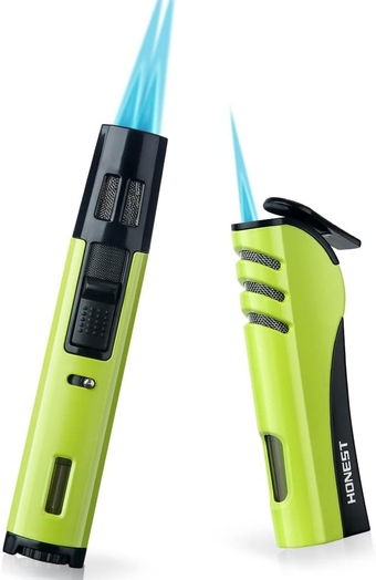 Torch Lighter Pocket Lighter Adjustable Double Jet Flame Lighter Candle Lighter Windproof Butane Refillable Slim Pocket Lighter Women Man Lighters Gift Set (Butane Gas Not Included) (Green A)