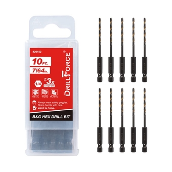10PCS 7/64" Impact Drill Bit Set, Hex Drill Bit Set, Black Gold Drill Bits Set, HSS Quick Change Impact Driver Drill Bit Set for Copper, Aluminum, Zinc Alloy, Wood, Plastic