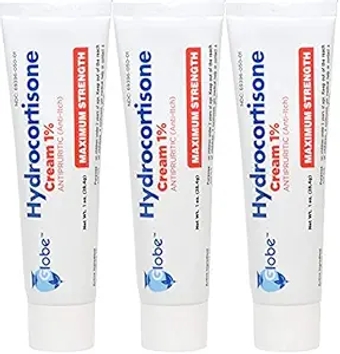 (3 Pack Hydrocortisone Maximum Strength Cream 1%, Anti-Itch Cream for Redness, Swelling, Itching, Rash, Bug/Mosquito Bites, Eczema, Hemorrhoids & More