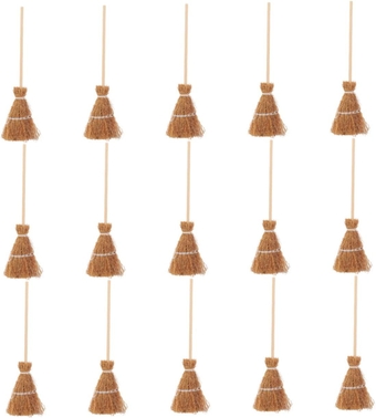 15pcs Mini House Decors Decorative Broom Small House Decor Broom Mini House Decor Accessories Broom Models Broom Props Simulation Brooms Witch Broom Mini Toys Clean Mold Wood