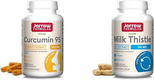 Curcumin 95 500mg - Up to 120 Servings (Veggie Caps) & Milk Thistle 150 mg with 30:1 Standardized Silymarin Extract