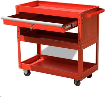 3 Tier Rolling Tool Cart 330 LBS Tool Cart on Wheels Utility Cart Organizer with Storage Drawer, Commercial Residential Industrial Service Cart for Garage, Warehouse & Repair Shop (Red)