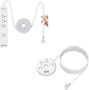 Long Extension Cord,  Power Strip with USB Ports and Outlets, Flat Plug Power Strip with Extra Long Power Cord, Desktop USB Charging Station for Home, Office Essentials