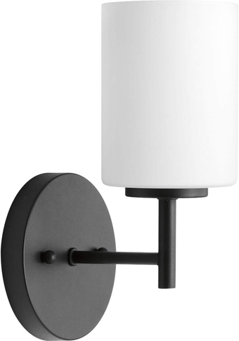 Replay Collection 1-Light Etched White Glass Glass Modern Bath Vanity Light Textured Black