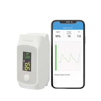 Livocare PO1 by  Fingertip Pulse Oximeter, Blood Oxygen Saturation Monitor with App, SpO2, Pulse Rate, Plethysmograph & Perfusion Index, Battery include